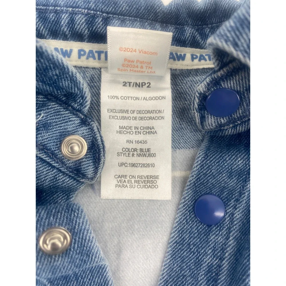 Paw Patrol Denim Jacket 2T Blue Graphic Snap Button Excellent